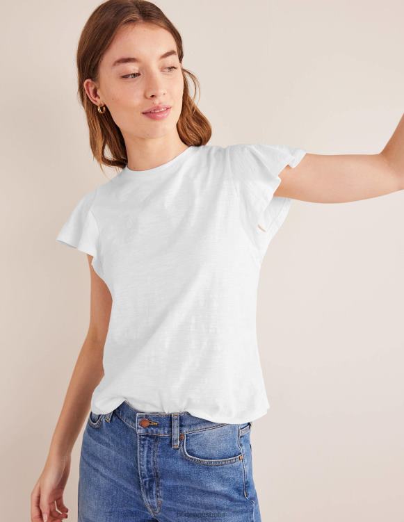 Crew Neck Flutter T-Shirt Boden 24RTX1159 Clothing Women White
