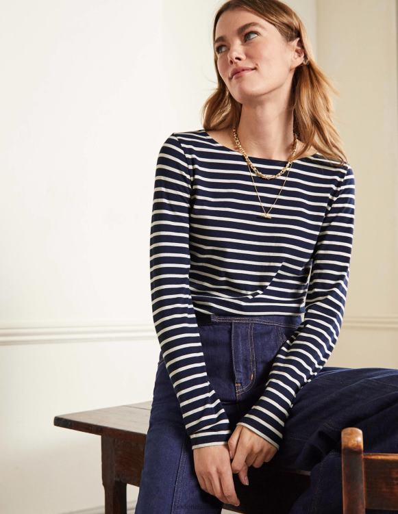 Ella Long Sleeve Breton Boden 24RTX117 Clothing Women Navy & Ivory