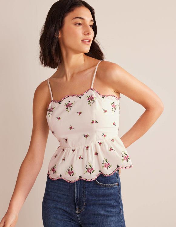 Embroidered Peplum Top Boden 24RTX143 Clothing Women Floral Embroidery
