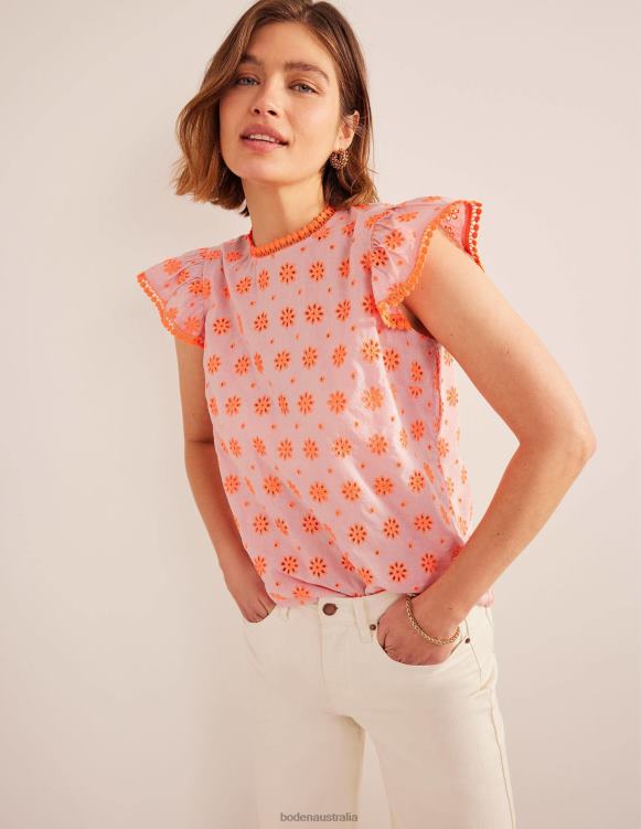 Embroidered Pom Trim Top Boden 24RTX1800 Clothing Women Watermelon Punch