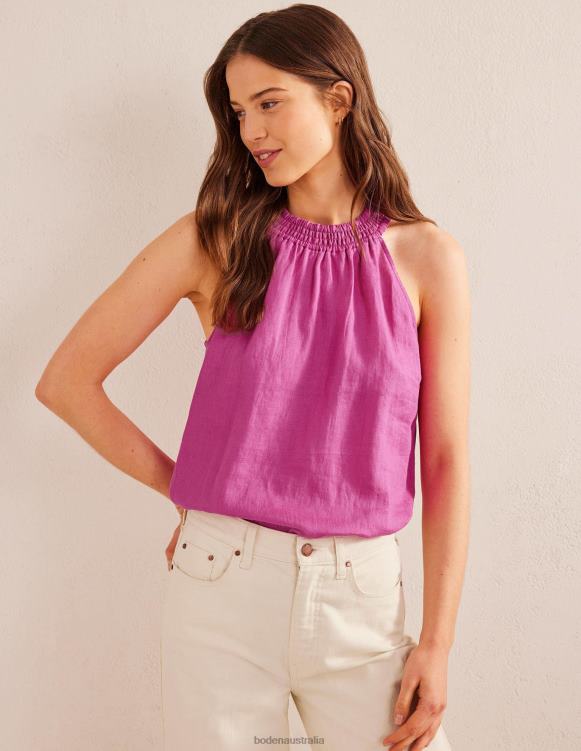 Linen Smocked Halter Top Boden 24RTX2526 Clothing Women Rose Violet