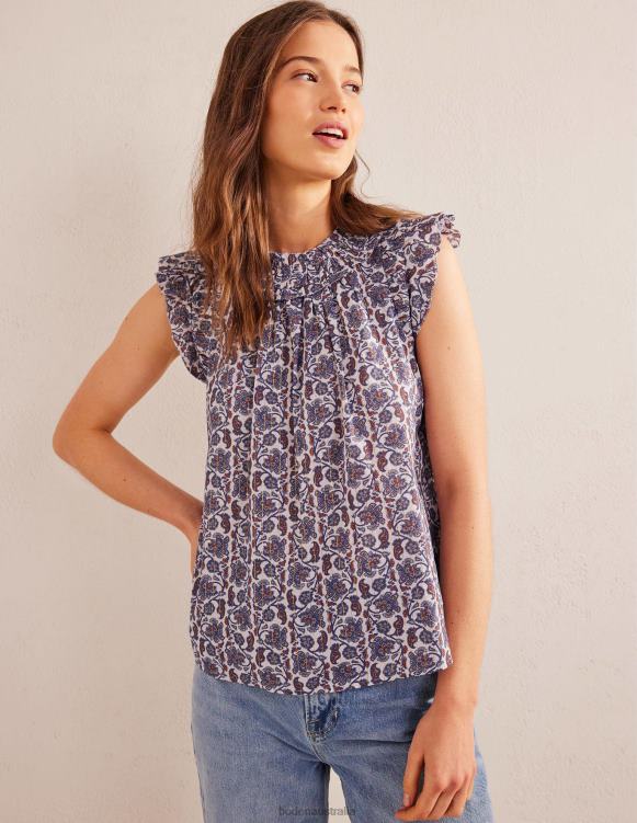 Ruched Detail Sleeveless Top Boden 24RTX1064 Clothing Women Ivory & Block Paisley
