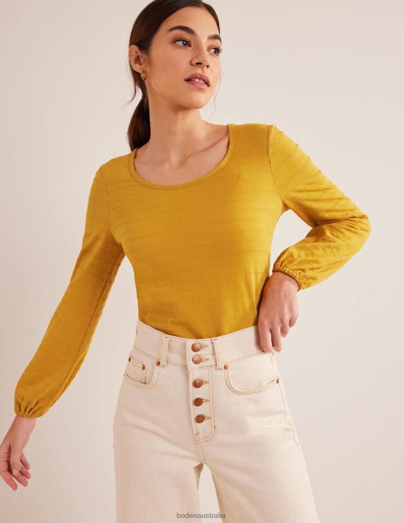 Scoop Neck Textured Top Boden 24RTX1487 Clothing Women Harvest Gold