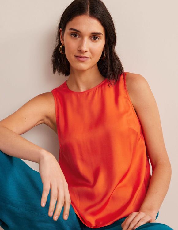 Silk Blend Shell Top Boden 24RTX1715 Clothing Women Vermillion Red