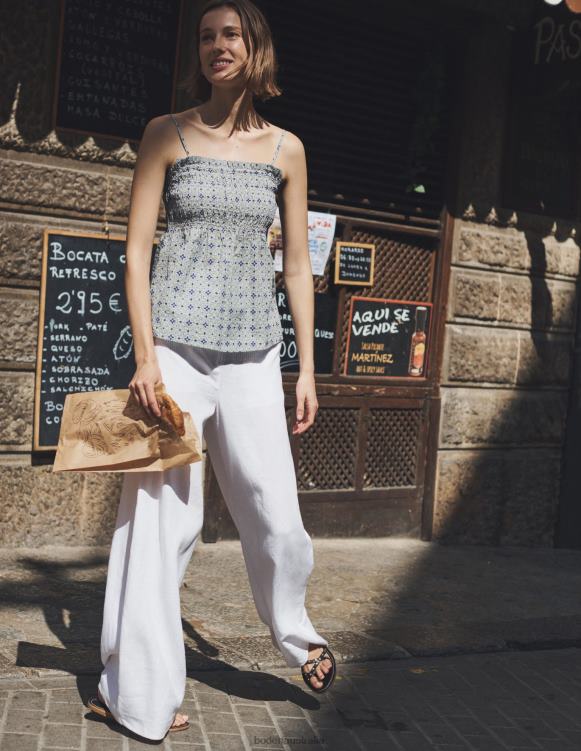 Smocked Cami Top Boden 24RTX99 Clothing Women Aegean Blue & Sunflower Sprig