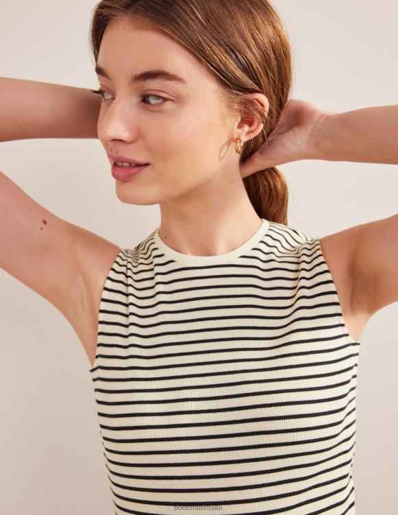 Striped Ribbed Tank Top Boden 24RTX1343 Clothing Women Ivory/Navy Stripe