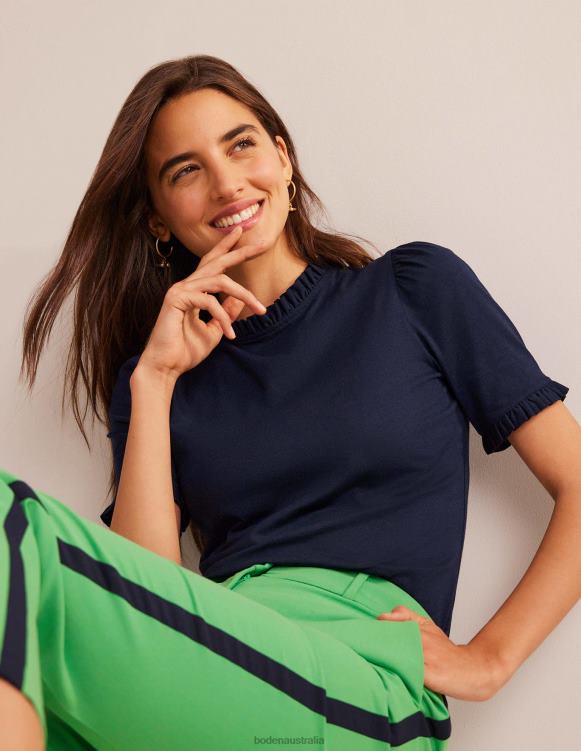 Supersoft Frill Detail T-shirt Boden 24RTX101 Clothing Women Navy
