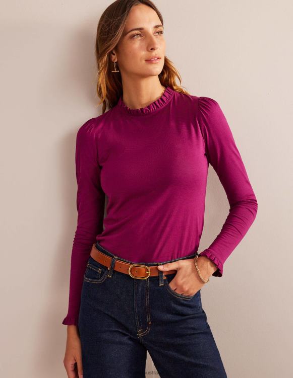 Supersoft Frill Detail Top Boden 24RTX97 Clothing Women Damson Berry