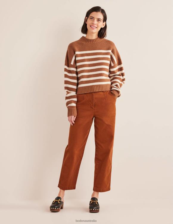 Casual Tapered Cotton Trousers Boden 24RTX1105 Clothing Women COGNAC