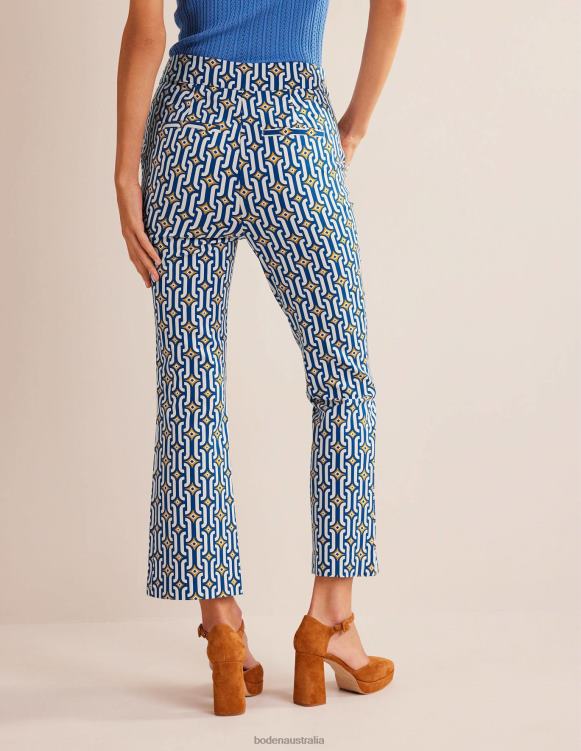 Cropped Flared Trousers Boden 24RTX1562 Clothing Women Sapphire & Azure Geo