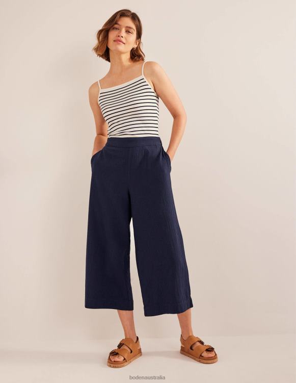 Pull-on Cheesecloth Trousers Boden 24RTX2267 Clothing Women Navy