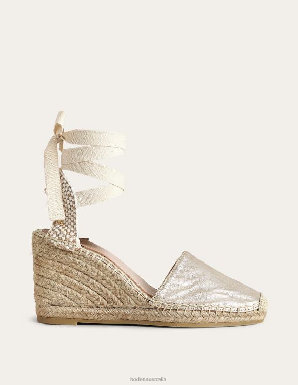 Esme Espadrille Wedges Boden 24RTX716 Footwear Women Gold Metallic Leather