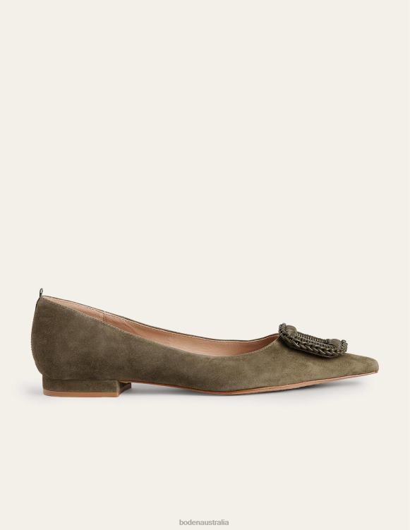 Pointed Ballet Flats Boden 24RTX2376 Footwear Women Deep Olive Suede