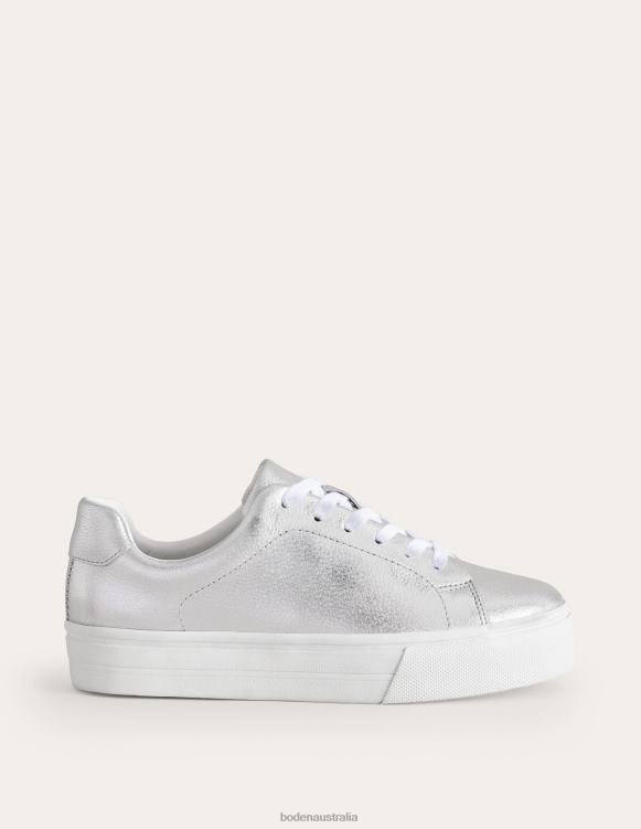 Flatform Trainers Boden 24RTX687 Footwear Women Silver Tumbled Leather